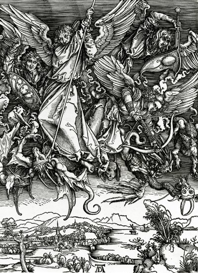 聖ミカエル、ドラゴンとの戦い、1498年 作： Albrecht Dürer